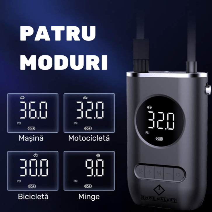Pompa aer auto electrica, LED afisaj digital si Lanterna, Oprire automata si Umflare rapida
