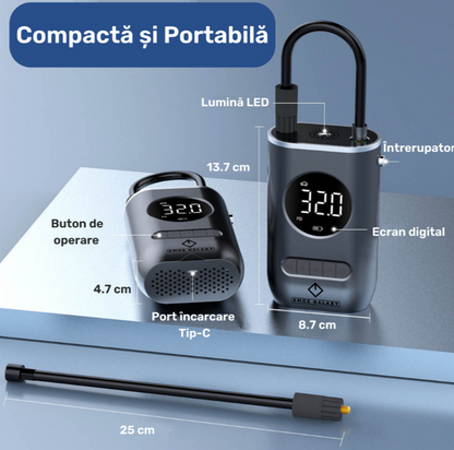 Pompa aer auto electrica, LED afisaj digital si Lanterna, Oprire automata si Umflare rapida